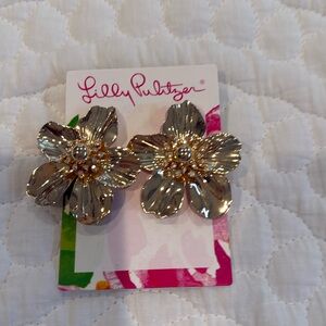 Lilly Pulitzer gold tone large orchid earrings